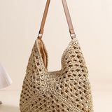 Hollow woven color block shoulder bag