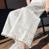 Lace ruffle edge solid color trousers