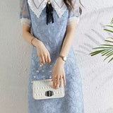 Hollow lace collared dress