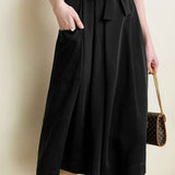 Solid color tie waist wide-leg skirt pants