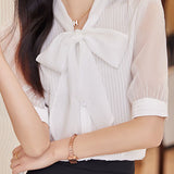 Ribbon Bow Tie Neck Shirt