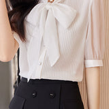 Ribbon Bow Tie Neck Shirt