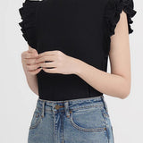 French ruffled knit top