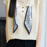 Collared scarf half-button sleeveless knit T-shirt