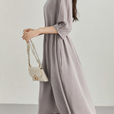 Minimalist elegant V-neck waist-cinched dress
