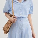 Striped shirt with pleated dress