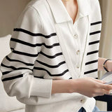 Striped V-Neck Long Sleeve Knit