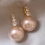 Light luxury copper micro inlaid zircon pearl earrings