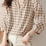 Lace spliced checkered shirt