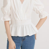 French-style versatile puff sleeve shirt