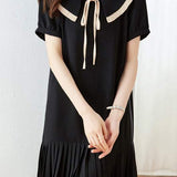 Peter Pan Collar Pleats Contrast Puff Dress