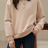 Polo Collar Bi-Color Tarp Patch Decor Sweatshirt