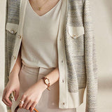 Elegant V-neck long-sleeved cardigan with pockets