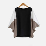 ラウンドネックドルマンスリーブ配色Tシャツ　3色入 - liwisi