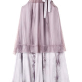 Halter neck tulle switching shading dicelup gaun panjang dengan lapisan, disertakan 3 warna