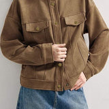Stand Collar Short Jacket with Lining - 2 Colors Available