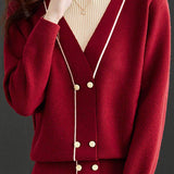 Contrast - color fake two - piece knitted sweater