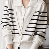 Striped V-Neck Long Sleeve Knit