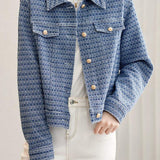 Shirt Collar Border Pattern Short Denim Jacket