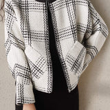 Elegant Black and White Check Wool Coat