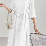 Minimalist elegant V-neck waist-cinched dress