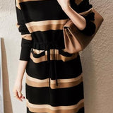 Half Turtleneck Striped Knitted Dress